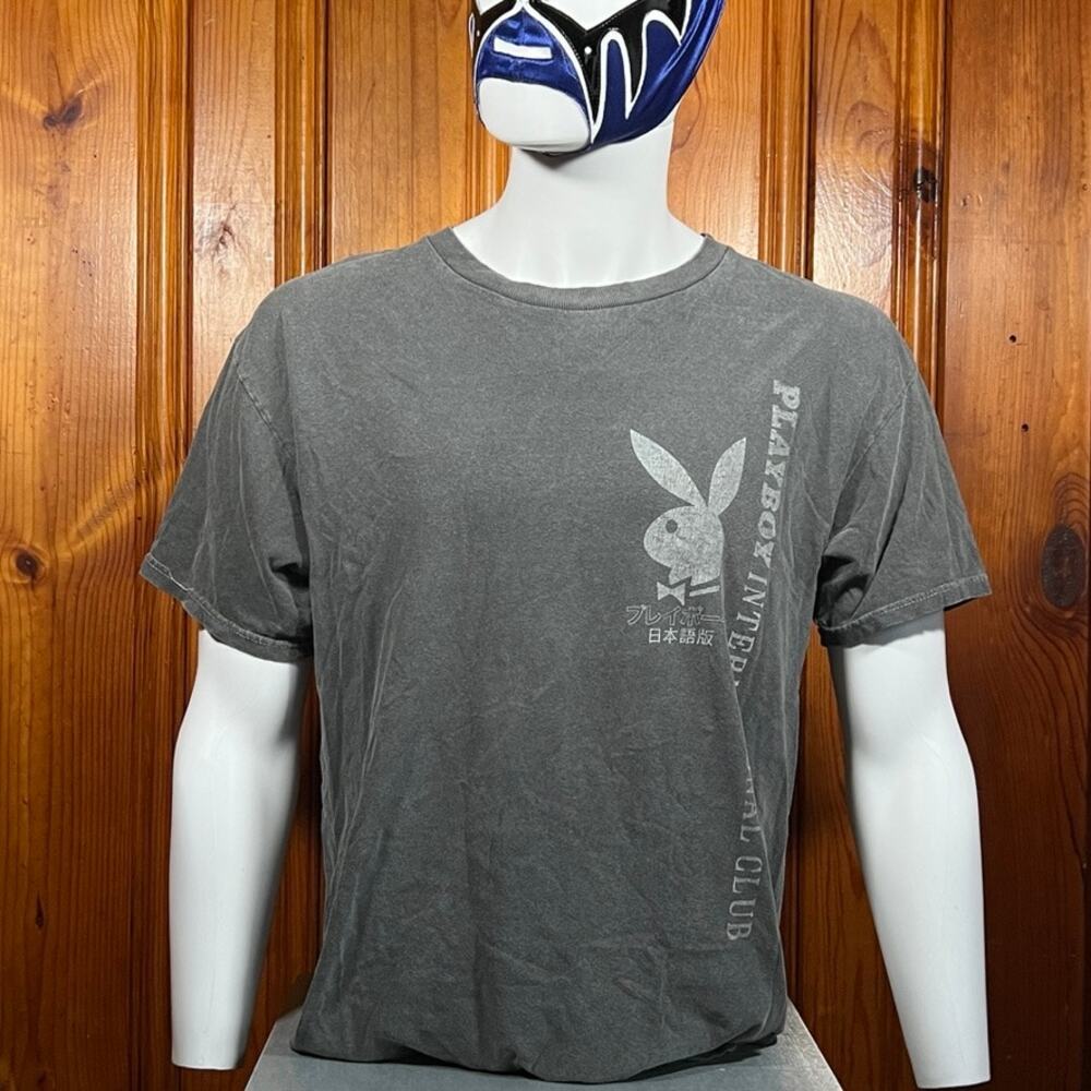 Playboy L Y2K Graphic Tee Gray Faded